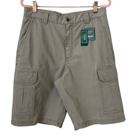 LL Bean Shorts Mens Size 30 Khaki Gray Cargo Tropicweight 10" Cotton Outdoor - Picture 1 of 9